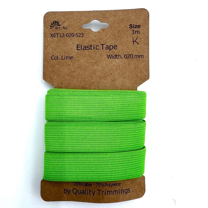 Gummiband Elastic Tape-Zubehör-in-Lime-von-StoffRoyal.-SKU:-XET12-523-Lime / 20 mm