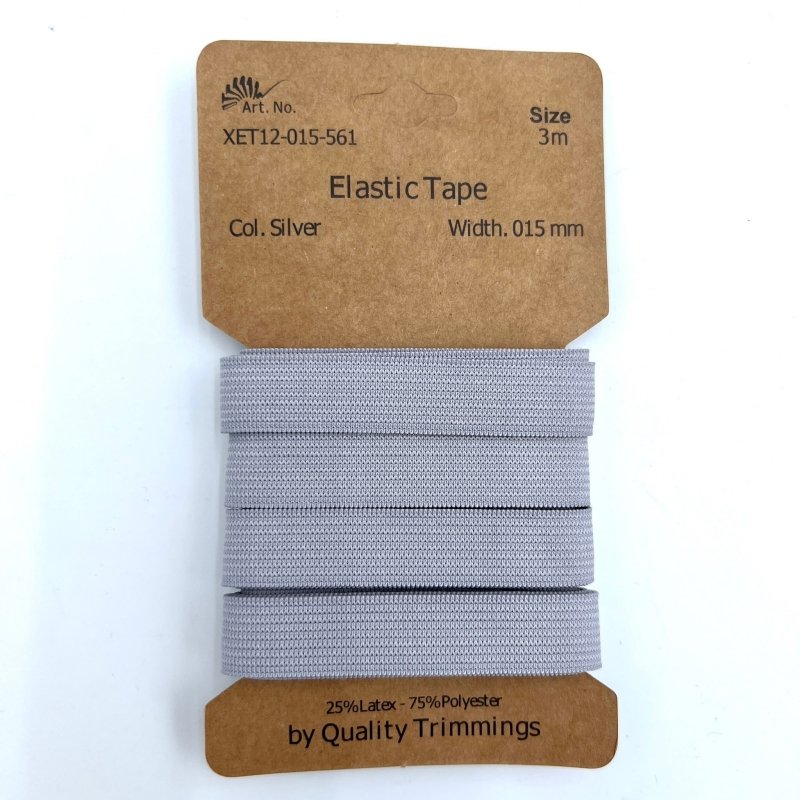Gummiband Elastic Tape-Zubehör-in-Silber-von-StoffRoyal.-SKU:-XET12-561-Silber / 15 mm